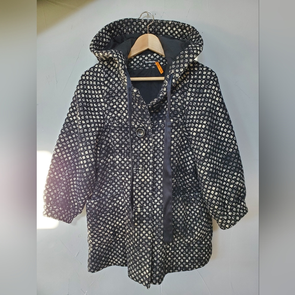 Taikonhu (Anthropologie) 2 Optic Dot Black White Tweed 3/4 Sleeve Wool Coat